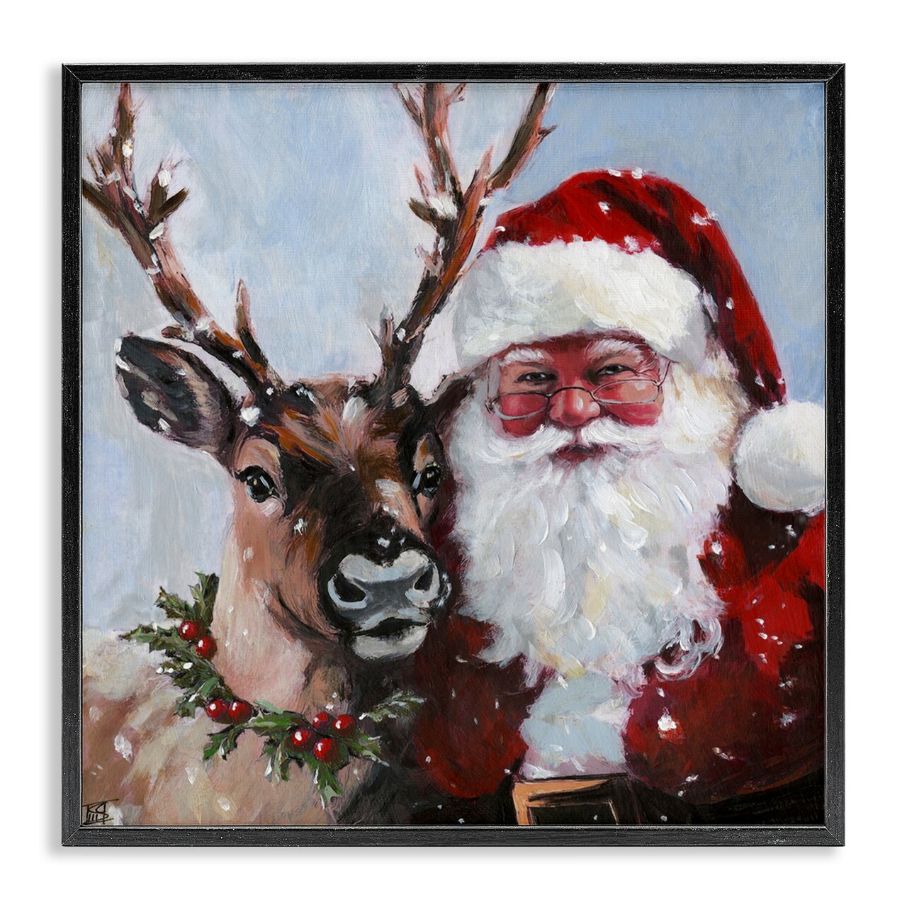 Stupell Industries Rosy Cheeked Santa & Reindeer Black Framed Giclee Art, design by Sara Culpepper